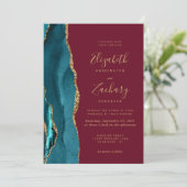 Invitation Turquoise Gold Agate Bourgogne Photo QR Code Maria (Debout devant)