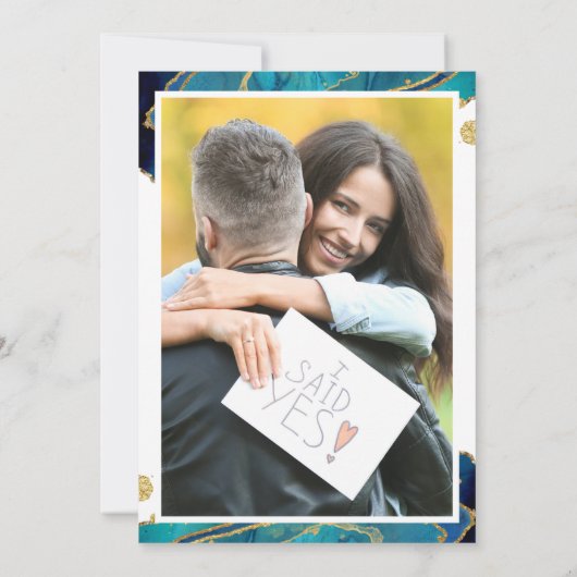 Invitation Turquoise Gold Agate Photo Enregistrer la date (Dos)