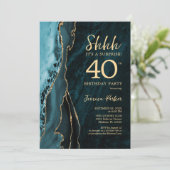 Invitation Turquoise Gold Agate Surprise 40e anniversaire (Debout devant)