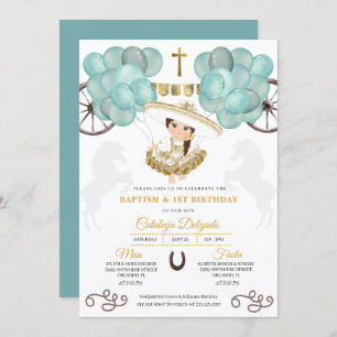 Invitation Turquoise & Gold Baby Charra Ballons mexicains Bap
