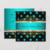 Invitation Turquoise Gold Black Pois Pearl fête d'anniversair (Devant / Derrière)