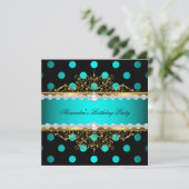 Invitation Turquoise Gold Black Pois Pearl fête d'anniversair (Debout devant)
