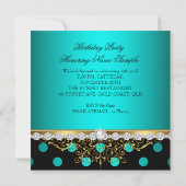 Invitation Turquoise Gold Black Pois Pearl fête d'anniversair (Dos)