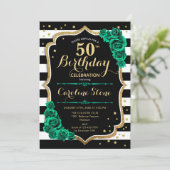 Invitation Turquoise Gold Black White Stripes Rose 50e annive (Debout devant)