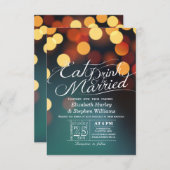 Invitation Turquoise Gold Bokeh Light EAT Boire être marié Ma (Devant / Derrière)