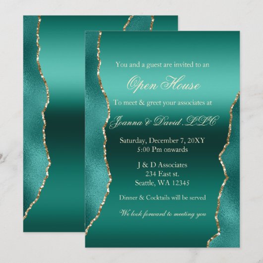 Invitation Turquoise Gold Business Corporate Party (Devant / Derrière)