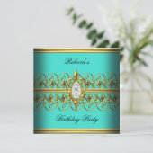 Invitation Turquoise Gold Elegant Birthday Party Jewel Image (Debout devant)