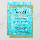 Invitation Turquoise Gold Faux Parties scintillant Lumières S (Devant / Derrière)