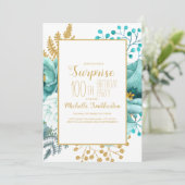 Invitation Turquoise Gold Floral 100e anniversaire (Debout devant)