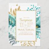 Invitation Turquoise Gold Floral 100e anniversaire (Devant / Derrière)