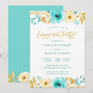 Invitation Turquoise Gold Floral Romance