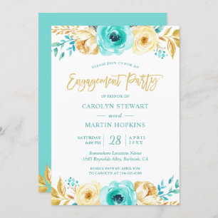 Invitation Turquoise Gold Floral Romance