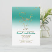 Invitation Turquoise & Gold Modern Glam SWEET 16 Anniversaire (Debout devant)
