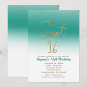 Invitation Turquoise & Gold Modern Glam SWEET 16 Anniversaire (Devant / Derrière)