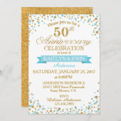 Invitation Turquoise Gold Pailletés 50e Anniversaire (Devant / Derrière)