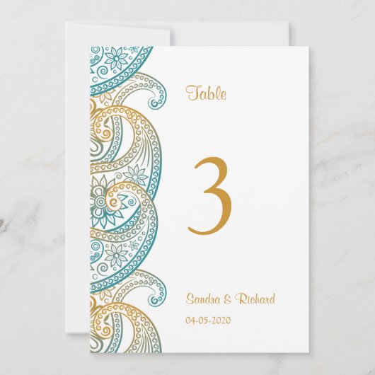 Invitation Turquoise & Gold Paisley Indian Mariage Numéros de (Devant)