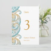 Invitation Turquoise & Gold Paisley Indian Mariage Numéros de (Debout devant)