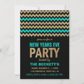 Invitation Turquoise & Gold Parties scintillant Chevron New Y (Devant)