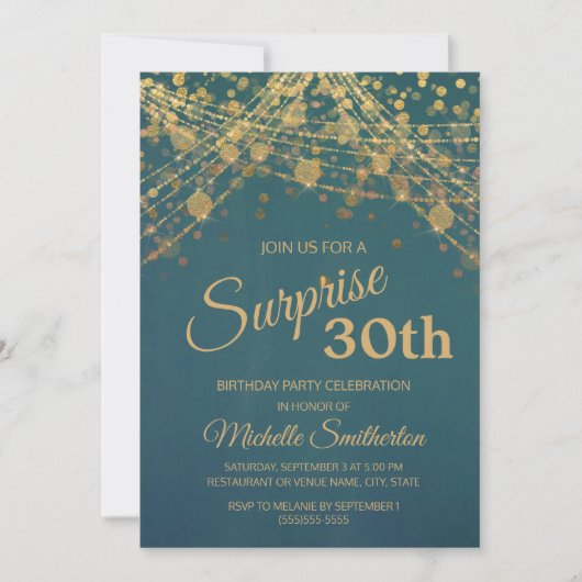 Invitation Turquoise Gold Parties scintillant String Lights 3 (Devant)