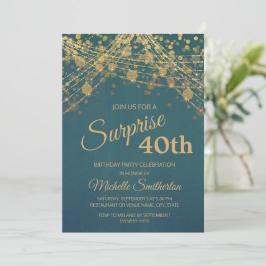 Invitation Turquoise Gold Parties scintillant String Lights 4 (Debout devant)