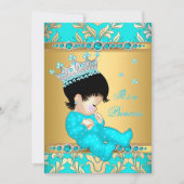 Invitation Turquoise Gold Pearl Princess Baby shower Brunette (Devant)