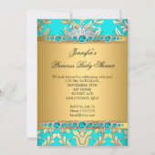 Invitation Turquoise Gold Pearl Princess Baby shower Brunette (Dos)