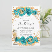 Invitation Turquoise Gold Peony Brunch géométrique et Bubbly (Debout devant)