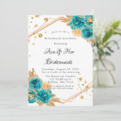 Invitation Turquoise Gold Peony Géométrique Bridesmaitres Déj (Debout devant)
