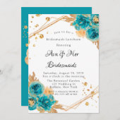 Invitation Turquoise Gold Peony Géométrique Bridesmaitres Déj (Devant / Derrière)