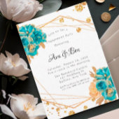 Invitation Turquoise Gold Peony Géométrique Mariage Célébrati