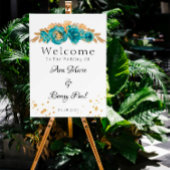 Invitation Turquoise Gold Peony Géométrique Mariage Célébrati