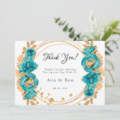Invitation Turquoise Gold Peony Mariage géométrique Merci Car (Debout devant)
