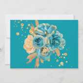 Invitation Turquoise Gold Peony Mariage géométrique Merci Car (Dos)