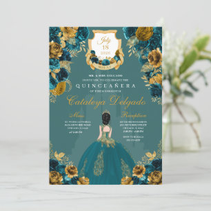 Invitation Turquoise & Gold Princess Castle Quinceañera