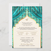 Invitation Turquoise Gold Quatrefoil QR Code Sikh Mariage (Devant)