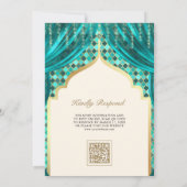 Invitation Turquoise Gold Quatrefoil QR Code Sikh Mariage (Dos)