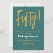 Invitation Turquoise Gold Script 50th Birthday Party Invitati (Devant)