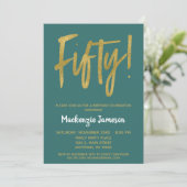 Invitation Turquoise Gold Script 50th Birthday Party Invitati (Debout devant)