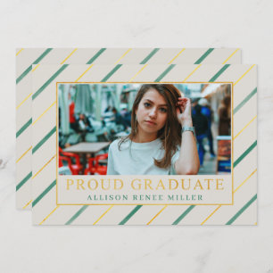 Invitation Turquoise Gold Stripes Moderne Elégant Photo Gradu