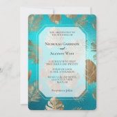 Invitation Turquoise Gold Tropical Feuille Mariage (Devant)