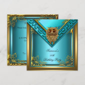 Invitation Turquoise Golden Owl Image Elite Élégante fête d'a (Devant / Derrière)