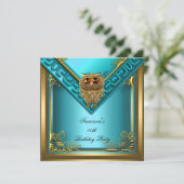 Invitation Turquoise Golden Owl Image Elite Élégante fête d'a (Debout devant)