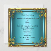 Invitation Turquoise Golden Owl Image Elite Élégante fête d'a (Dos)
