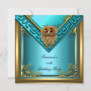 Invitation Turquoise Golden Owl Image Elite Élégante fête d'a
