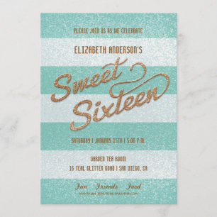 Invitation Turquoise Gras rayures Sweet sixteen Partie