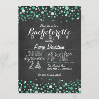Invitation Turquoise Green Confetti Chalkboard Bachelorte
