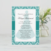 Invitation turquoise Green Damask Bridal Shower (Debout devant)