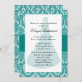 Invitation turquoise Green Damask Bridal Shower (Devant / Derrière)