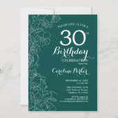 Invitation Turquoise Green Floral 30e fête d'anniversaire (Devant)