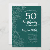 Invitation Turquoise Green Floral 50e fête d'anniversaire (Devant)